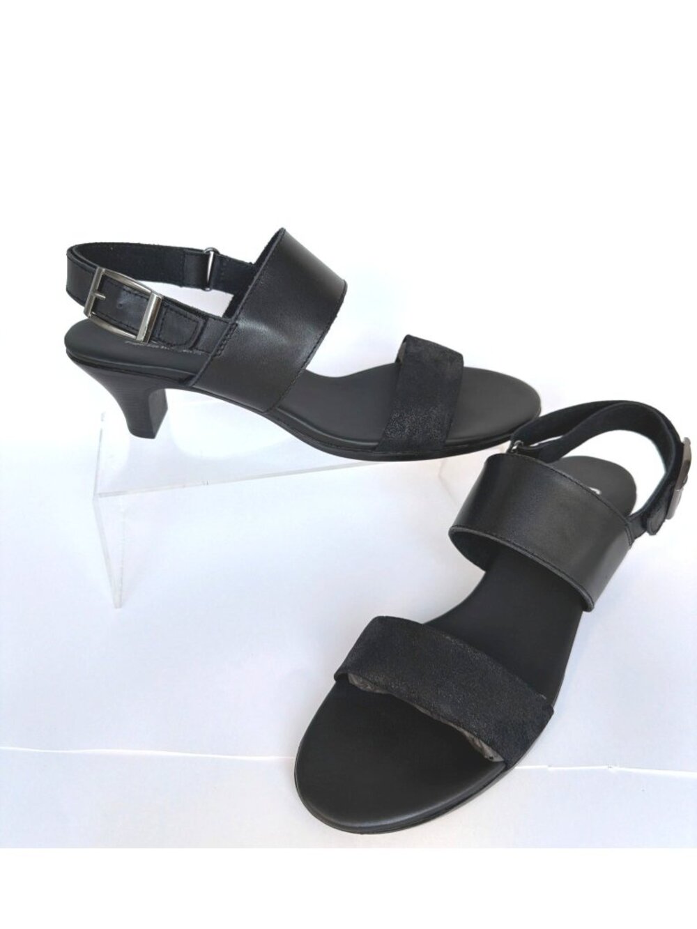 Munro Livia Slingback Black Leather Sandals Low Cone Heel Womens Size 10N